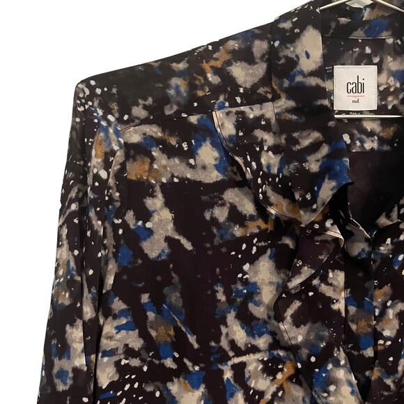 CAbi #3066 Womens Starry Night Ruffle Chiffon Print Blouse M - Picture 4 of 6